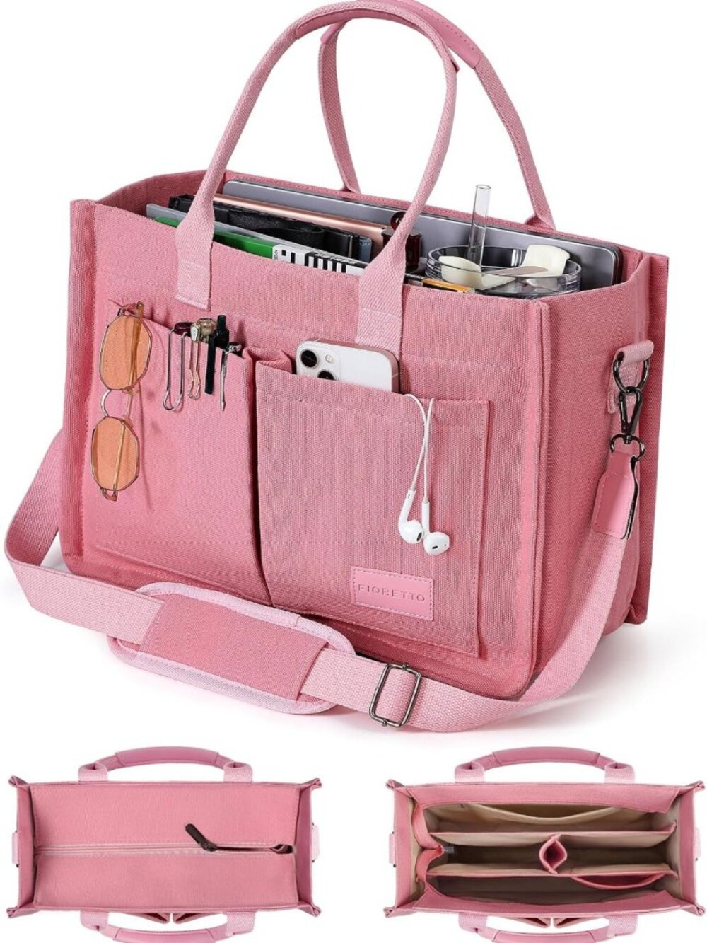 Stylish Canvas Tote Bag for Women - Zipper Closure, Compartments for Work